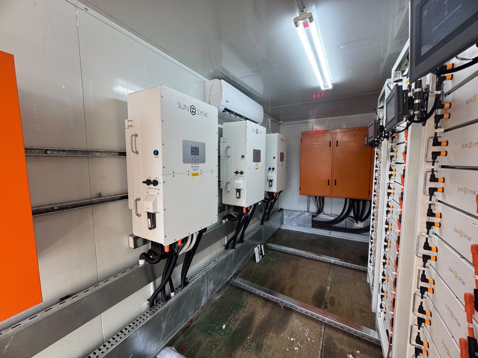 Inverter row inside a containerised plant